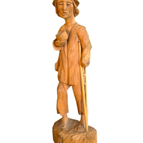 Polish Wood Carving Old Man with a Cup and Crutch - Picture 8 of 8